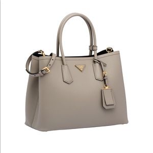 Prada Double Cuir Saffiano Leather Bag Clay/Black